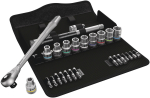8100 SC 7 Zyklop Metal Ratchet Set with push-through square, 1/2" drive, metric, 28 pieces