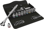 8100 SC 10 Zyklop Metal Ratchet Set with push-through square, 1/2" drive, imperial, 28 pieces
