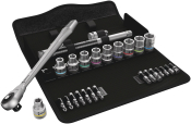 8100 SC 7 Zyklop Metal Ratchet Set with push-through square, 1/2inch drive, metric, 28 pieces