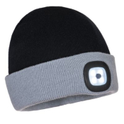 Portwest B034BKG Two Tone LED Rechargeable Beanie Black/Grey  G