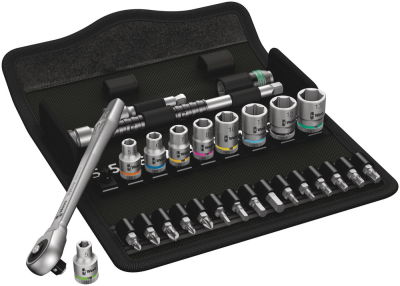 8100 SA 7 Zyklop Metal Ratchet Set with push-through square, 1/4Inch drive, metric, 28 pieces