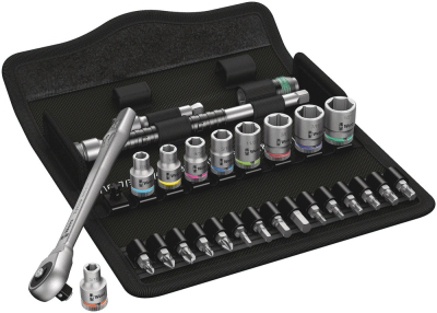 8100 SA 10 Zyklop Metal Ratchet Set with push-through square, 1/4Inch drive, imperial, 28 pieces