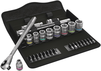 8100 SB 7 Zyklop Metal Ratchet Set with push-through square, 3/8Inch drive, metric, 29 pieces