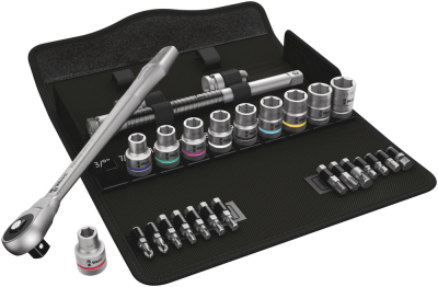 8100 SC 10 Zyklop Metal Ratchet Set with push-through square, 1/2Inch drive, imperial, 28 pieces