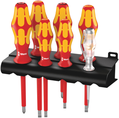 Wera 160 i/165 i/7 Rack Screwdriver set Kraftform Plus Series 100, single-pole phase tester and rack, 7 pieces