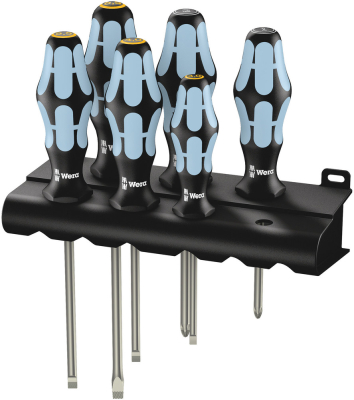 Wera 3334/3355/6 Screwdriver set, stainless and rack, 6 pieces