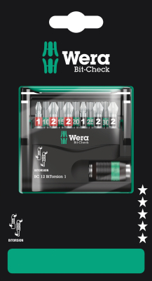Wera Bit-Check 12 BiTorsion 1 SB, 12 pieces