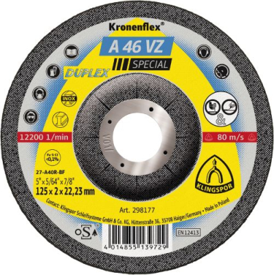 Klingspor A 46 VZ Special Kronenflex grinding discs for Stainless steel, Steel