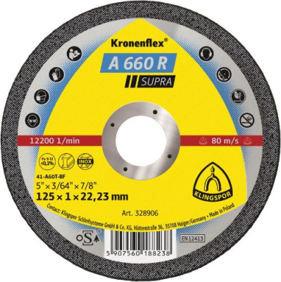 Klingspor A 660 R Supra Kronenflex cutting-off wheels 0,8 - 1,0 mm for Stainless steel, Steel