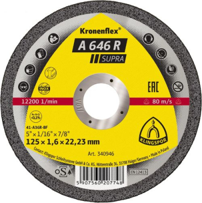 Klingspor A 646 R Supra Kronenflex cutting-off wheels 1,6 - 1,9 mm for Steel
