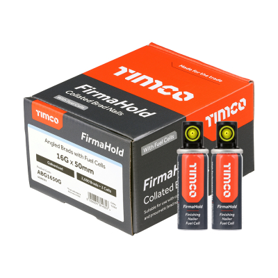 TIMCO 16G Angled Brad Nails 50mm with Gas (2000 Pack + 2 Cells) | 5055331814357