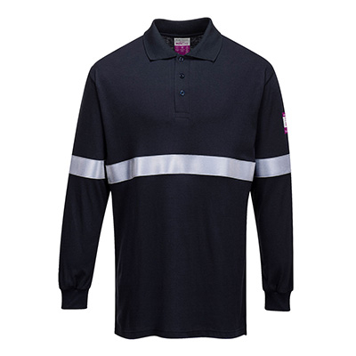 PORTWEST FR03 Flame Resistant Anti-Static Long Sleeve Polo Shirt with Reflective Tape