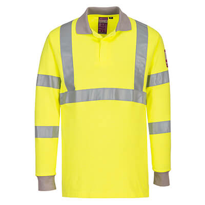 PORTWEST FR77 Flame Resistant Anti-Static Hi-Vis Long Sleeve Polo Shirt