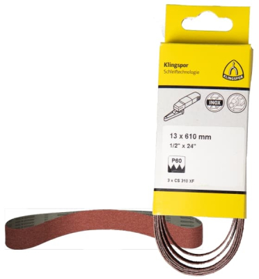Klingspor CS 310 XF belts, 13 x 457 mm grain 120 F4G, D.I.Y.-packaged with tab