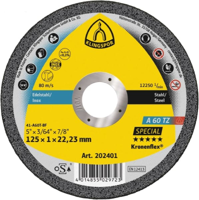Klingspor A 60 EX cutting-off wheels, 115 x 1 x 22,23 mm flat