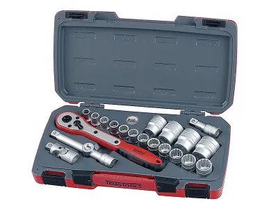 TENG T1221 21pc metric socket set – 1/2Inch drive, 8–32mm, 72-tooth ratchet, chrome vanadium. Pro-grade set in heavy-duty case. Ideal for workshop and trade.